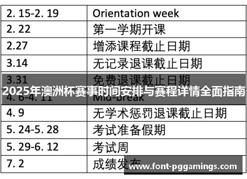 2025年澳洲杯赛事时间安排与赛程详情全面指南